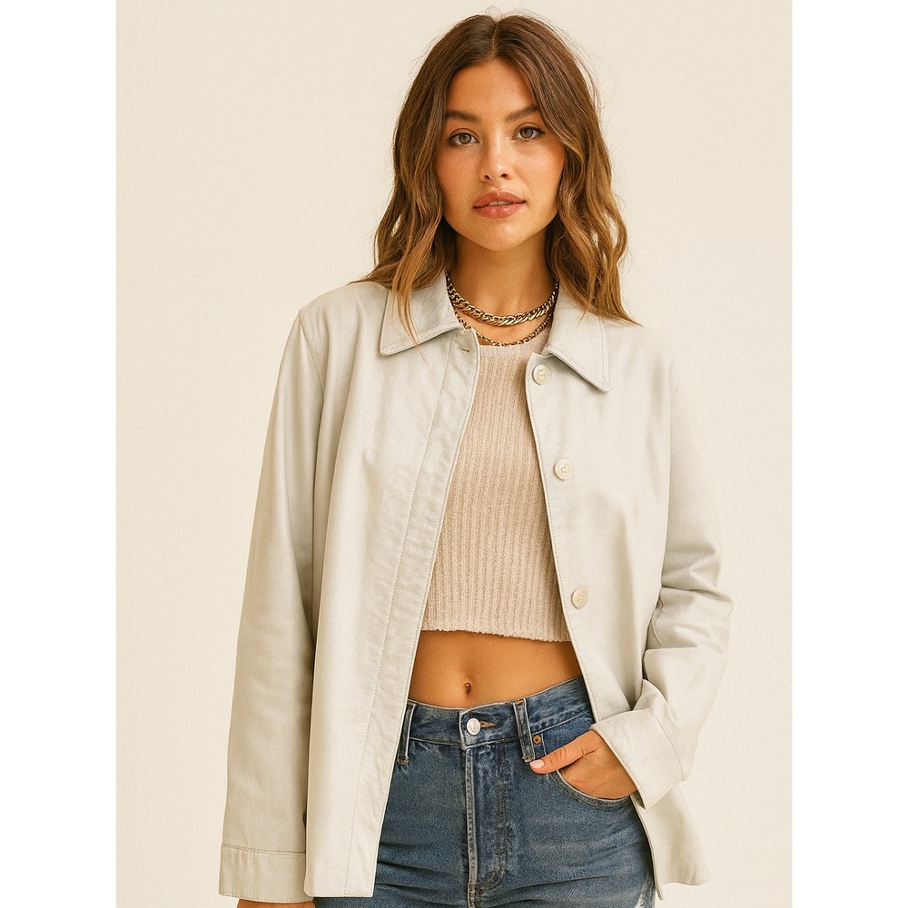 VTG 90s Nine West White Leather Jacket XL  Button Front Minimalist Classic